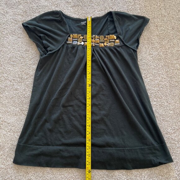 Y2K Forest Green Babydoll Gold Beaded Top - Picture 6 of 7